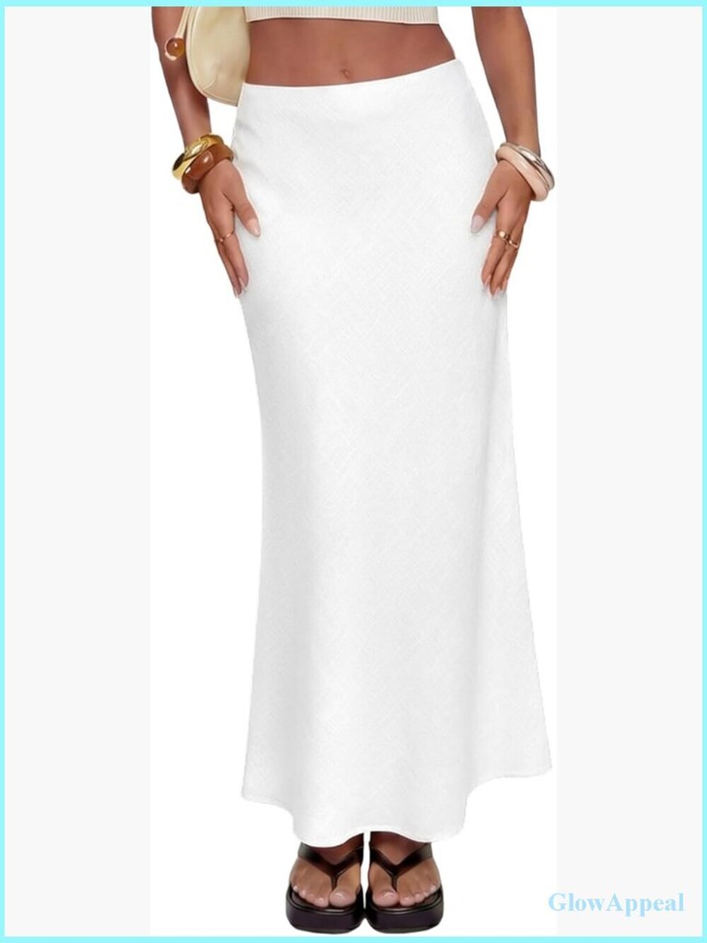 Linen Maxi Skirt Elastic High Waisted Summer Casual Flowy A-Line